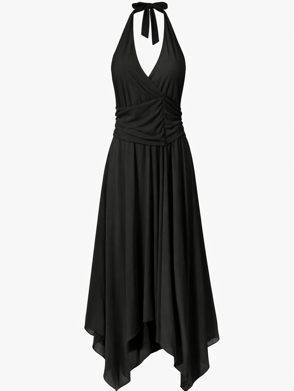 Ronni Nicole By Ouida Black Halter Tie-Back Faux Wrap Style Dress